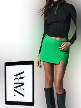 ZARA Green Mini Skirt with Front Slit